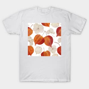 Colorful autumn Physalis flowers buds. Cape gooseberry flowers and leaves structure. Golden berry watercolor illustration. T-Shirt